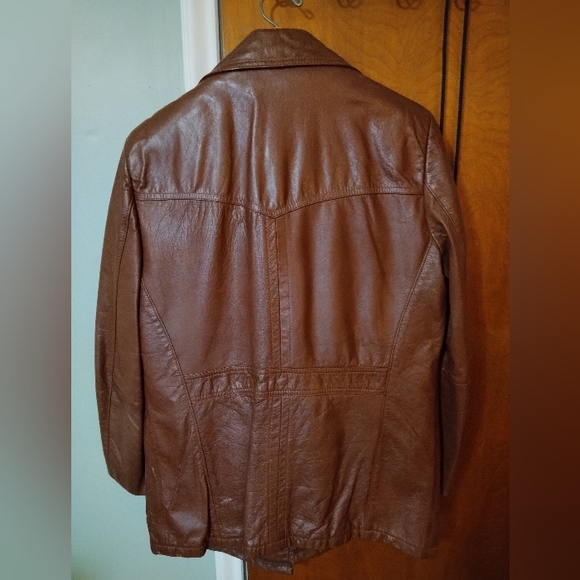 Vintage Montgomery Ward Quality Outerwear Brick Red Leather Jacket Zip Lined 40L - Picture 5 of 9